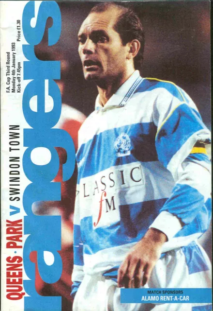 Football Programme - QPR v Swindon Town - FA Cup - 4/1/1993