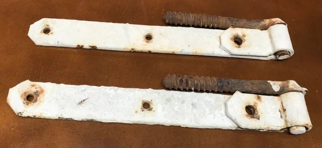 Vtg Pair of Cast Iron Pintle Gudgeon Strap Hinges Barn Door Gate Hardware Parts