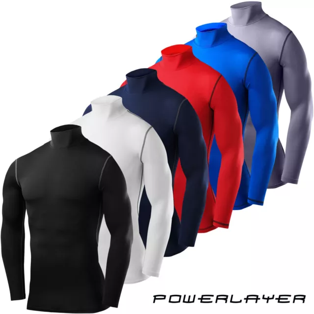 Compression Base Layer Long Sleeve PowerLayer Mens Boys Mock Neck Gym Shirt