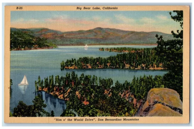 View Of San Bernardino Mountains Big Bear Lake California CA Vintage Postcard