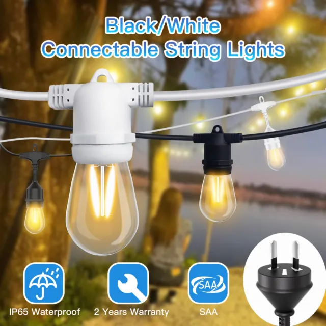 Black/White Dimmable Connectable LED Festoon String Lights Christmas Patio Xmas