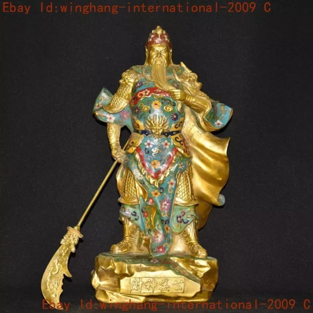 Chinese temple bronze Cloisonne gilt God of wealth guan gong guan yu statue