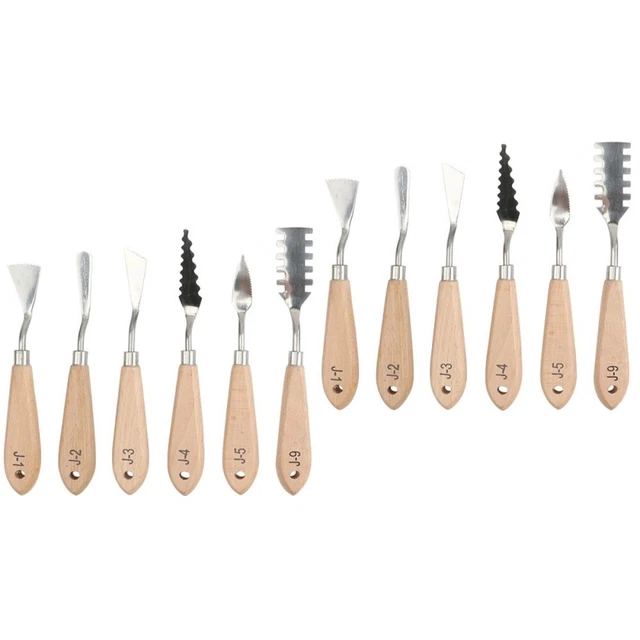 12 Pcs Palettenmesser Hölzern Geformter Ölgemäldeschaber Spachtel Malen