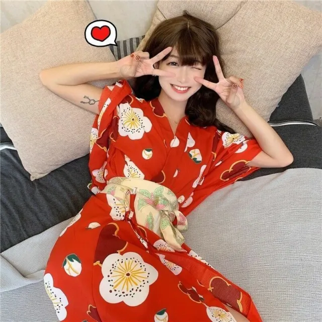 Lady Kimono Yukata Japanese Sakura Bathrobe Floral Sleepwears Retro Cosplay Home 6