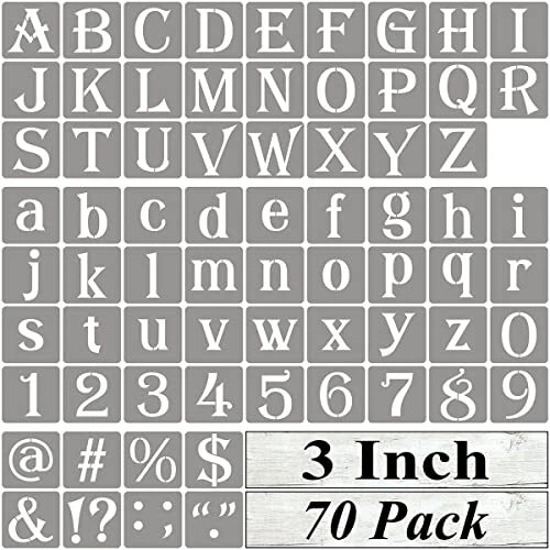 Plantillas de letras del alfabeto para pintura - paquete de 70 letras y número 3 pulgadas