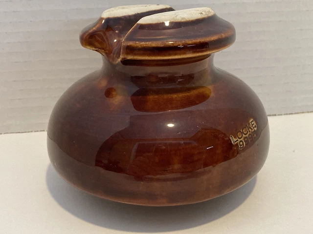 Vintage Large LOCKE Porcelain Ceramic INSULATOR USA Glazed Caramel Brown 9995 2