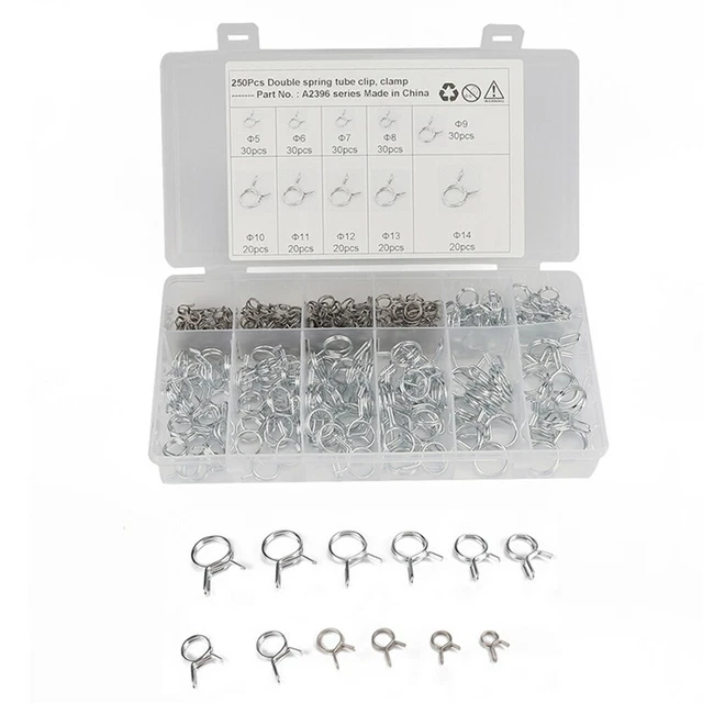250PCS/Box Double Wire Fuel Line Silicone Hose Tube Spring Clips Car Accessories