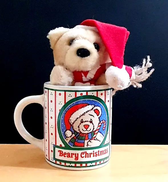 Beary Christmas Vintage Festive Teddy Bear Mug + Soft Plush Bear Inside In Box
