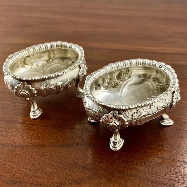 (2) Bailey Co Coin Silver Master Salt Cellars Repousse Landscape Philadelphia