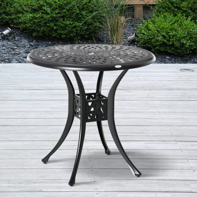 78cm Antique Round Garden Dining Table Only with Parasol Hole Cast Aluminium