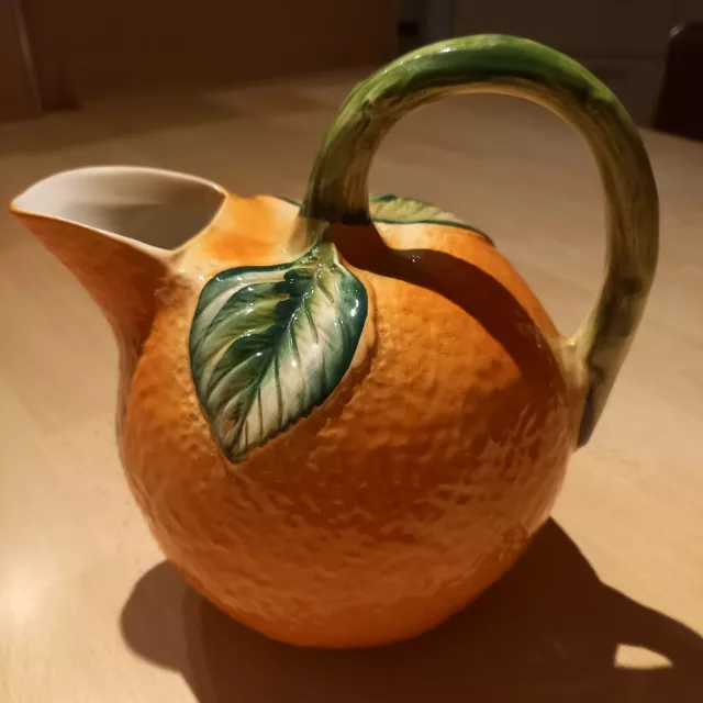 Barbotine pot pichet à eau forme d' Orange vintage céramique Italie