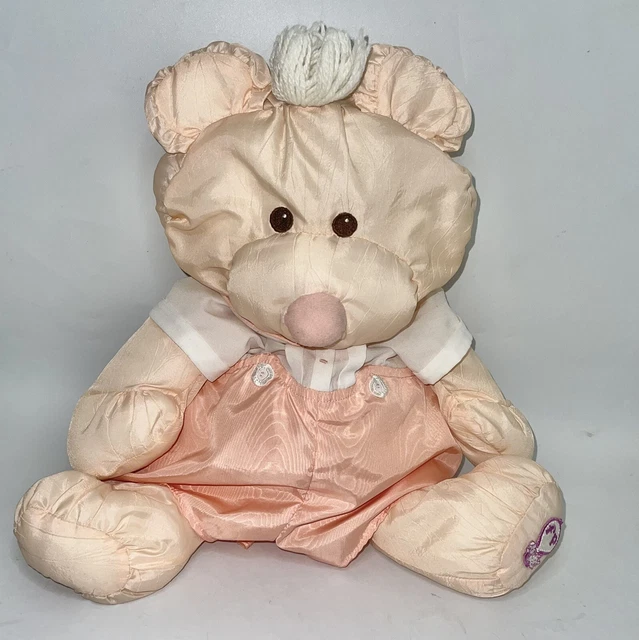 Vtg Fisher Price Puffalumps Peach Romper Bear Plush 17" 1986 #8006 EXC