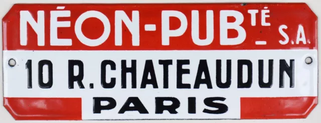 Old French enamel steel shop advertising sign neon lights Paris centre 1970s