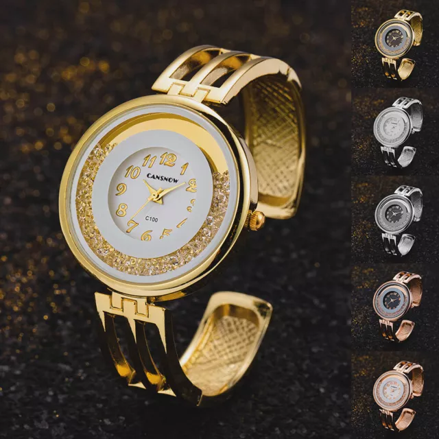 2 Stück Vintage Armbanduhr für Damen Spangenuhr Armreif Quarz silber gold  Weihna
