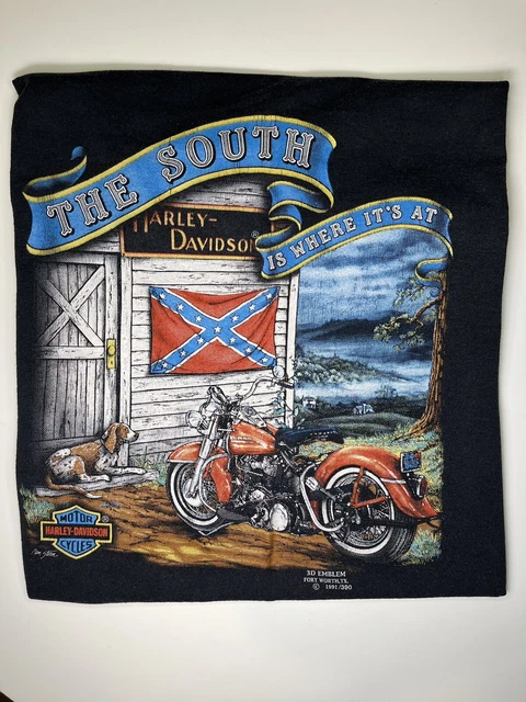 VTG 1991 3D Emblem Harley Davidson The South Is Where Its At T Shirt Flag Rare