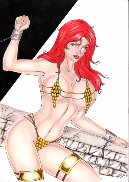 Red Monika by Ruth Lima - Original Comic Art Drawing Pinup Conan Sonja 11x17