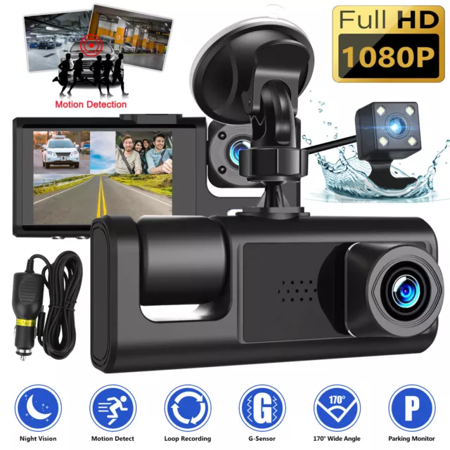 HD 1080P Car Dual Lens Dash Cam Front/Rear/Inside Video Recorder Camera G-sensor