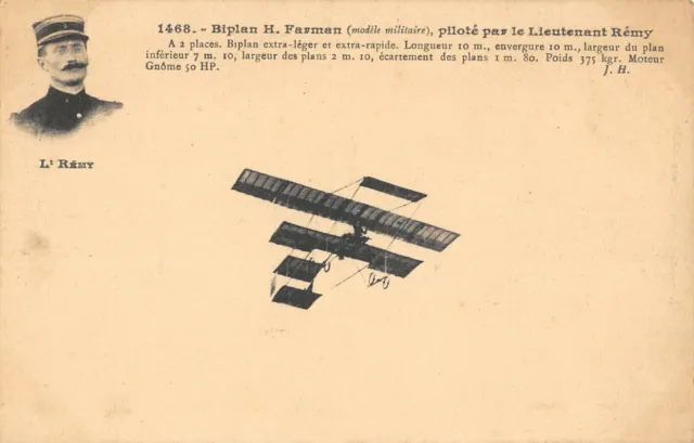Cpa Aviation Biplan H.farman Pilote Par Le Lieutenant Remy