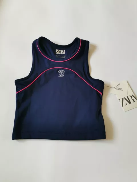 Zara Ragazza Blu Navy Sport Stretchy Top Sportswear Sportswear Activwear Taglia 8-9 Anni