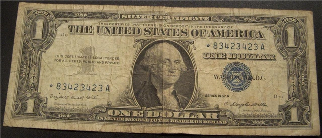1957A $1 Silver Certificate ***STAR NOTE*** - Circulated SN: *83423423A FR#1620*