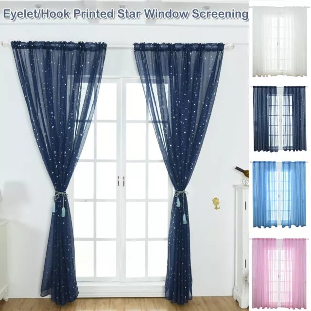 Star Printed Voile Curtain Living Room Bedroom Drap Sheer Window Screening Tulle