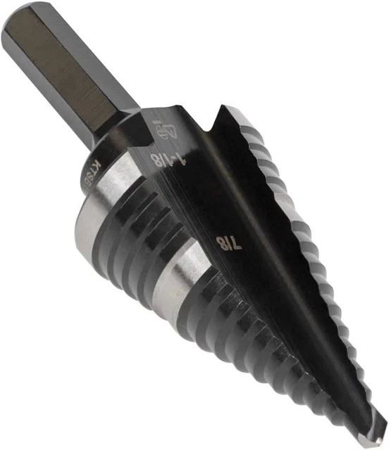Klein Tools KTSB11 Step Drill Bit 11 Double-Fluted 7/8 to 1-1/8-Inch with Eas...