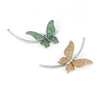 Pretty Butterfly In 925 Two Tone Silver With Green Emerald, Citrine & CZ Earring