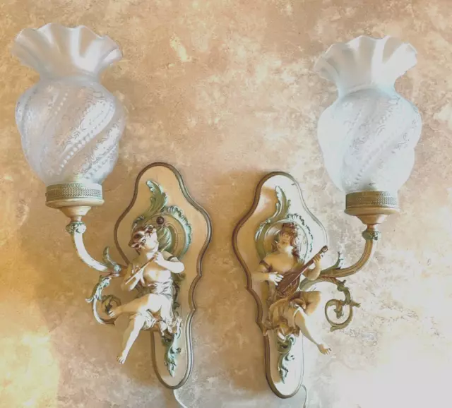 Pair of Antique French Musical Lighted Wall Sconces