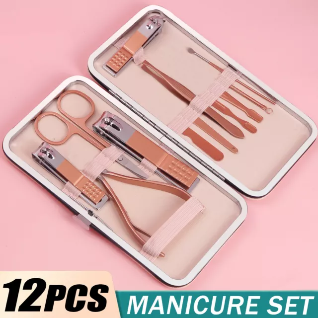 12Pc Set  Manicure Pedicure Kits Nail Grooming Clippers Tools Stainless Steel AU