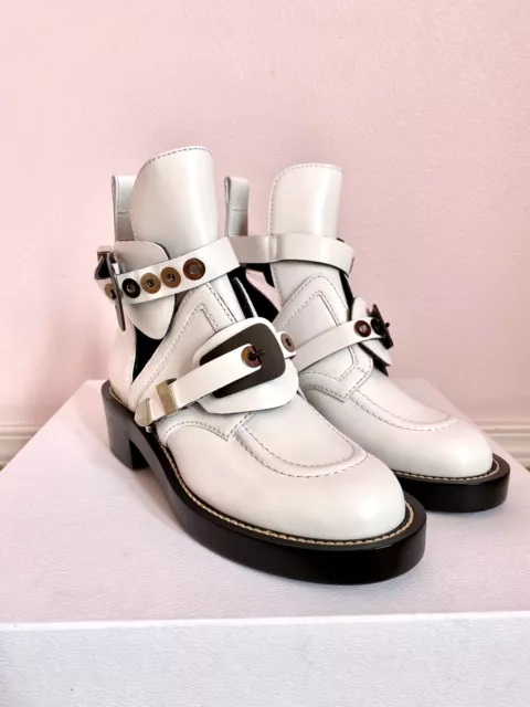 NEW Balenciaga Ceinture Buckle Cut Out Ankle Boots Bootie Shoes White 5.5 / 35.5 3