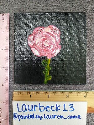 Original Oil Painting PINK ROSE simple impasto textured flower palette knife art