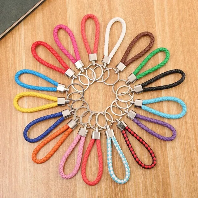 Unisex Key Ring PU Leather Braided Keychain Woven Rope Bag Pendant Gift Crafts