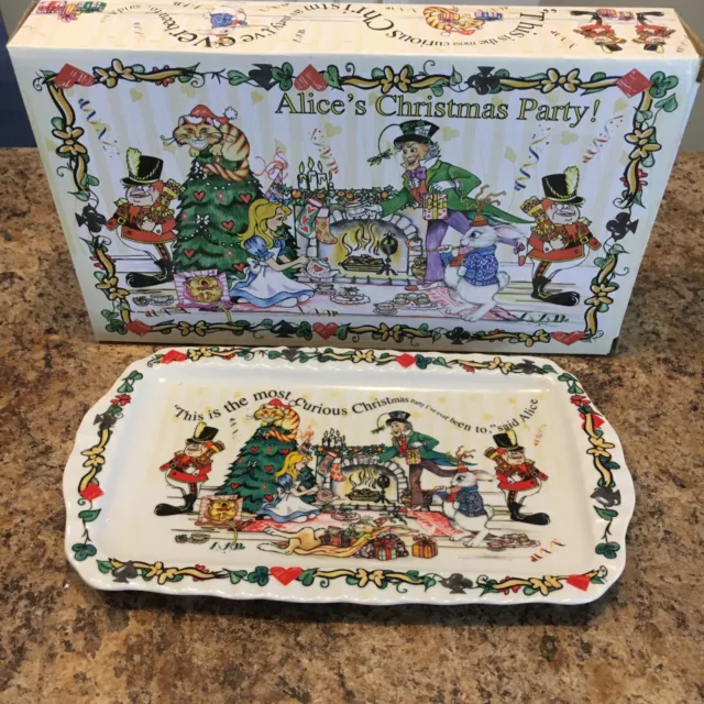 New Disney Alice’s Christmas Tea Party Rectangular Cookie Tray 12 x 6” 3