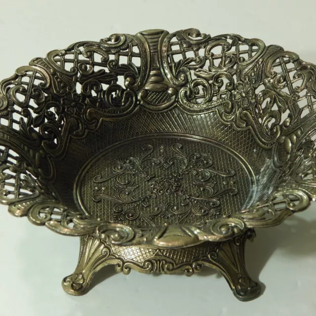 Vintage Solid Brass Filigree Bowl Ornate Basket