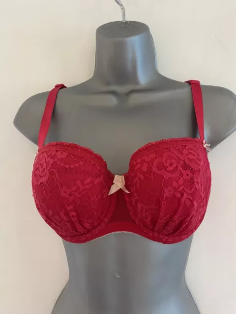 Ann Summers Bra Sexy Lace Red Size 38E Underwired Padded Plunge Lingerie  59648