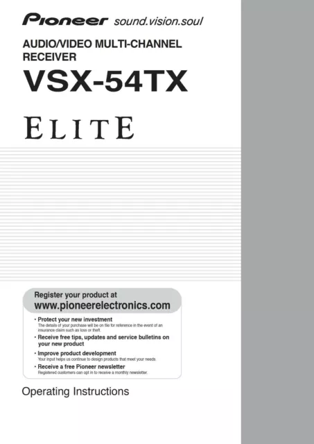 Bedienungsanleitung-Operating Instructions pour Pioneer VSX-54 Tx Elite