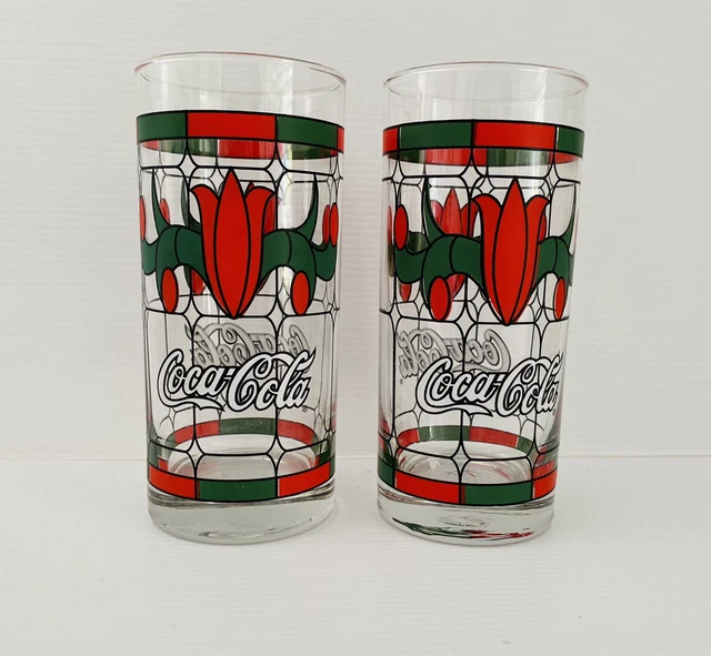 RARE COCA COLA Company Stained Glass Collector Drinking Glasses Vintage