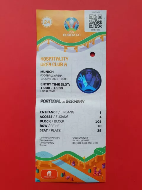 Used Ticket UEFA EURO 2020/21 Orange #24 Portugal Germany Deutschland CR7 DFB