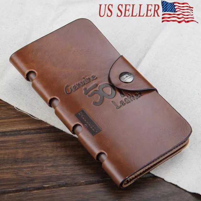 Men's Bifold Leather Wallet ID Card Holder Checkbook Long Clutch Billfold Purse