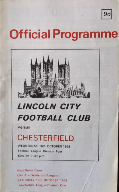 Lincoln City v Chesterfield 16/10/68 Division 4 . Matchday Programme .