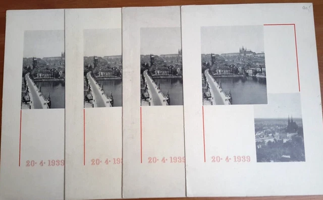 Böhmen und Mähren , 4x Gedenkblättermit Sonderstempel - Prag, Brünn  20.IV.1939
