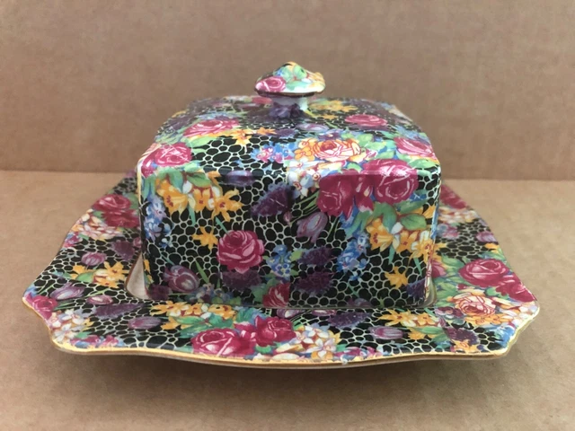 Gorgeous ROYAL WINTON GRIMWADES Hazel Floral Chintz Cheese Butter Dish Lid