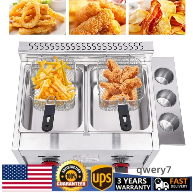 Commercial Countertop Gas Deep Fryer Infrared Stove 2 Baskets Stainless Steel