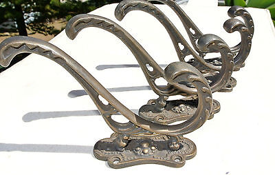 4 COAT HOOKS door heavy solid brass furniture antiques vintage old style 4 "B