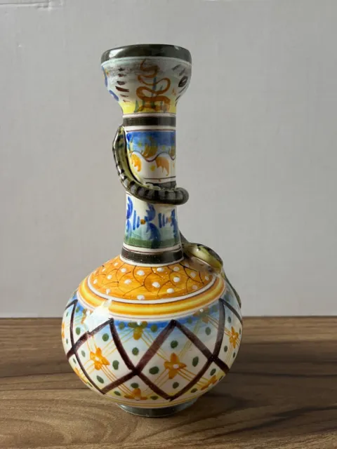 Antique Cantagalli Italian majolica Firenze vase with a snake neck - VGC