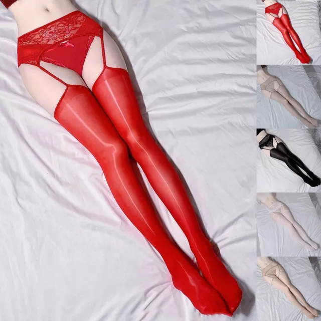 Transparent Hollow Out Pantyhose with Lace Garter Belt for Sexy Appeal