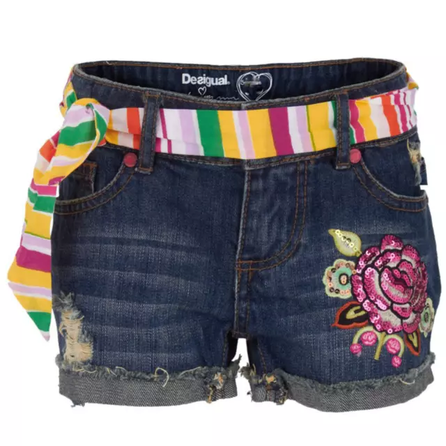 NWT Desigual Girls Denim Embroidered Shorts, sz 13/14