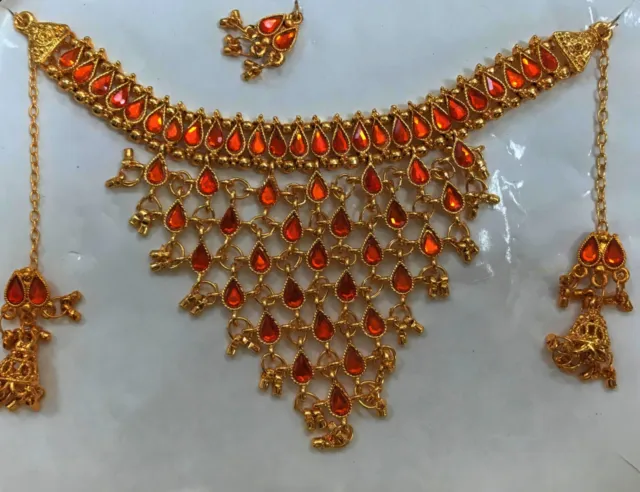 Collier femmes designer style Bollywood ton or choker Kundan ensemble de bijoux 2