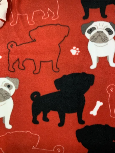 Cute Puppy Pug Dog Fleece Fabric Red 57x26