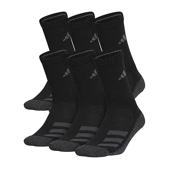 ADIDAS Youth SOCKS 6 PAIR CREW CUSHIONED AEROREADY Black Onix 13C-4Y MEDIUM